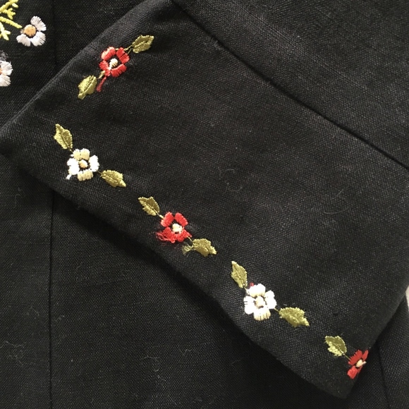 Jacket Anne Carson Embroidered Flowers Linen Black - Picture 6 of 7